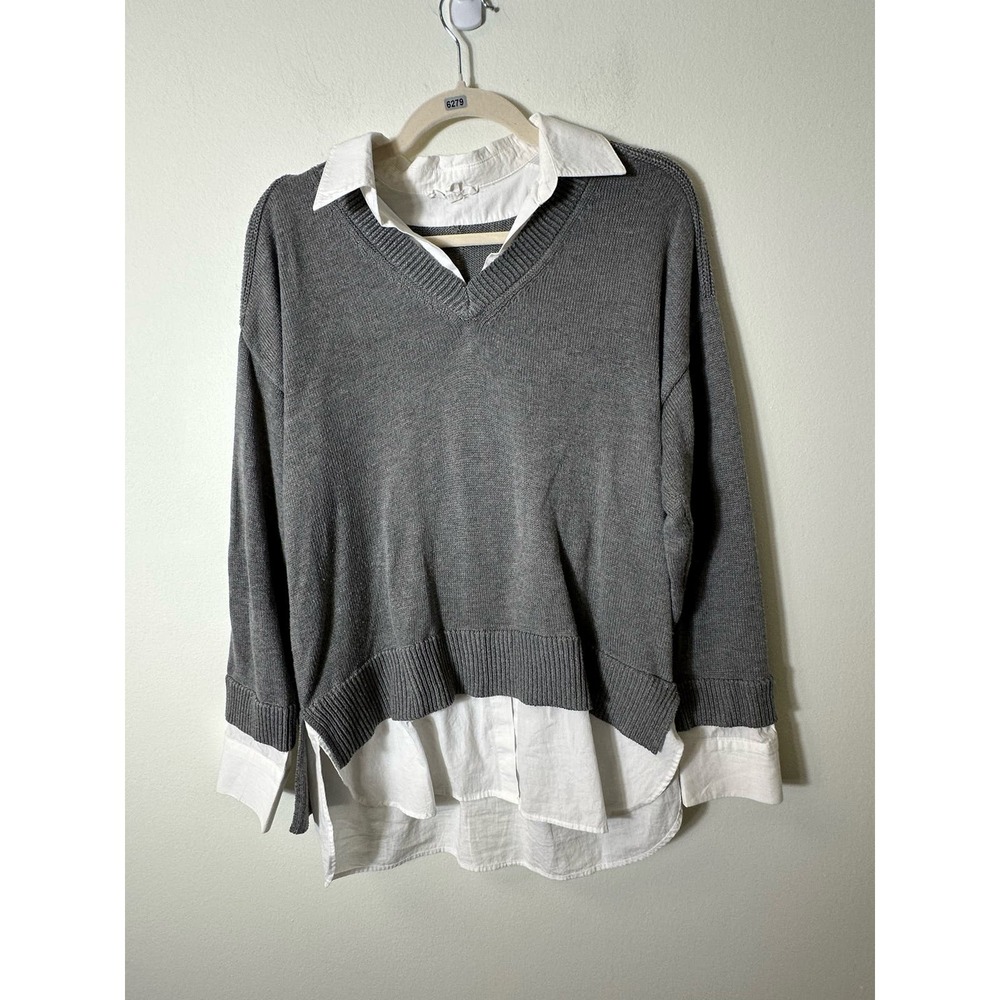 Blu Pepper Gray Sweater Twofer Top Sz M